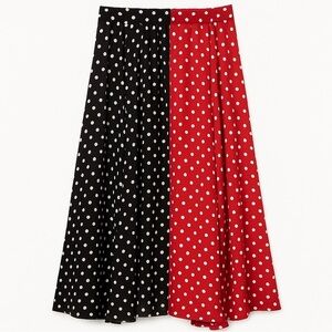 Vintage Boho Black Red Polka Dot Colorblock Midi Skirt S10 Mickey Mouse Minnie